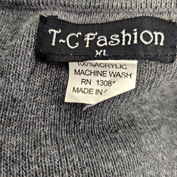 T-C Fashion Gray Embellished Cardigan Womens XL Acrylic Knit Black Embroidery - Picture 6 of 7